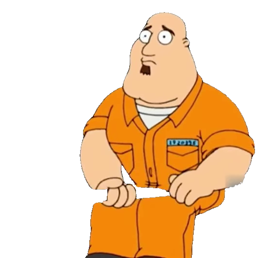 Bald man in orange jumpsuit