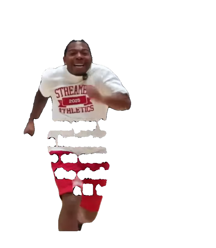Man in red shorts running