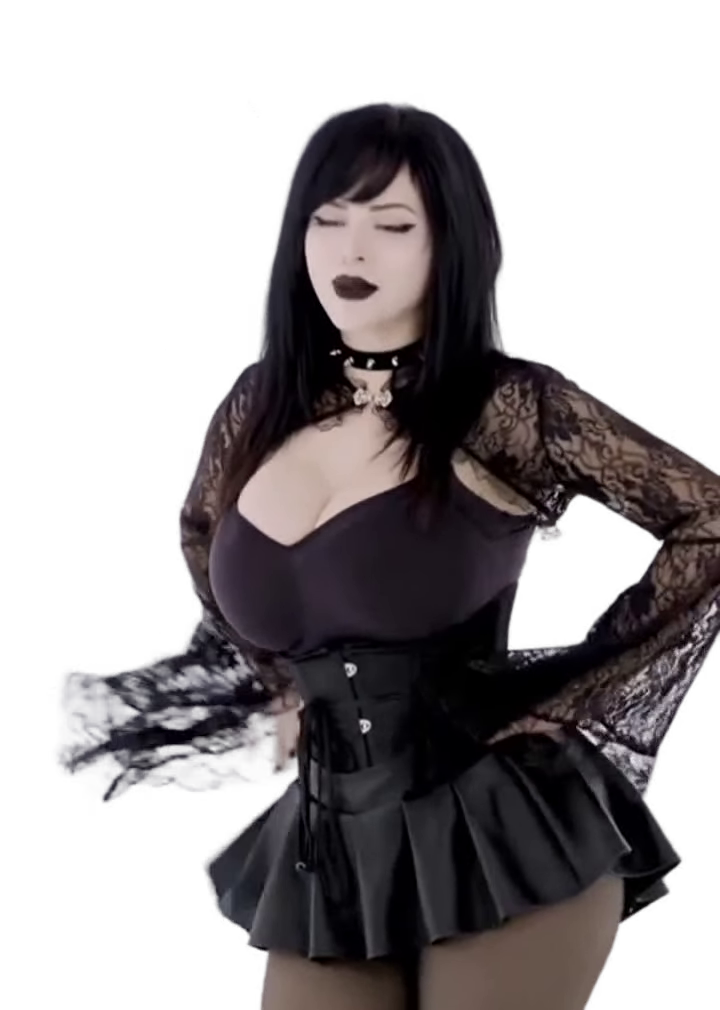 old-man-on-scooter-sticking-tong-goth-woman-in-black