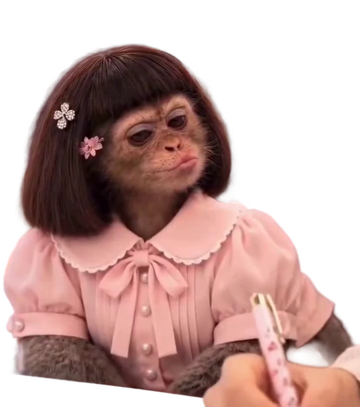 Monkey in pink blouse