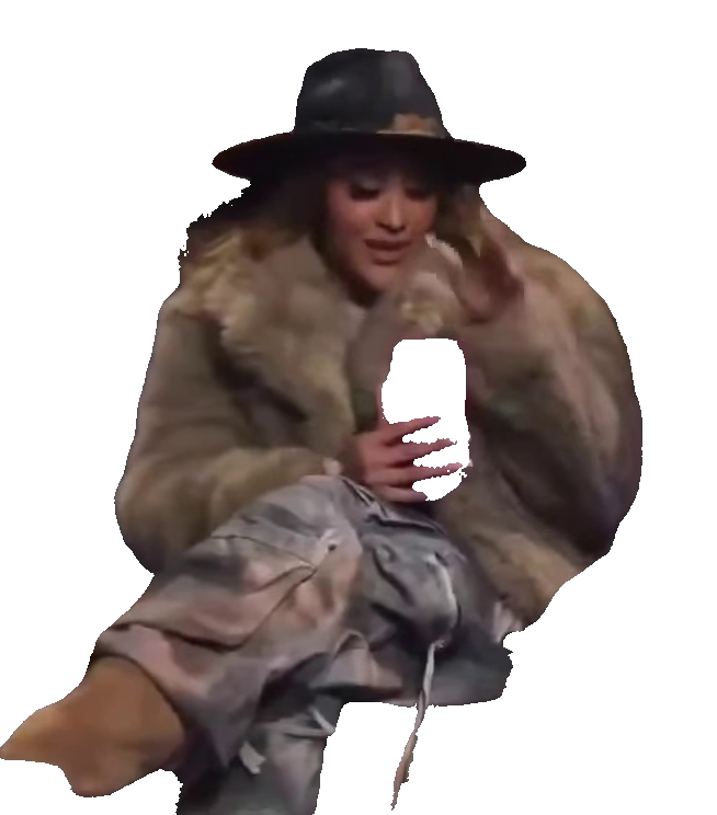 woman-in-cowboy-hat-hiding-phone-woman-in-fur-coat-and